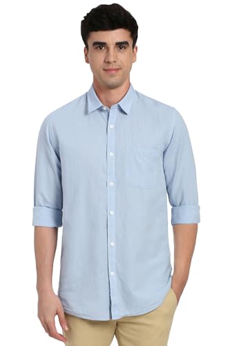 Image of Peter England Men's Solid Linen Blend Shirt Slim Fit| Casual Wear | Full Sleeves