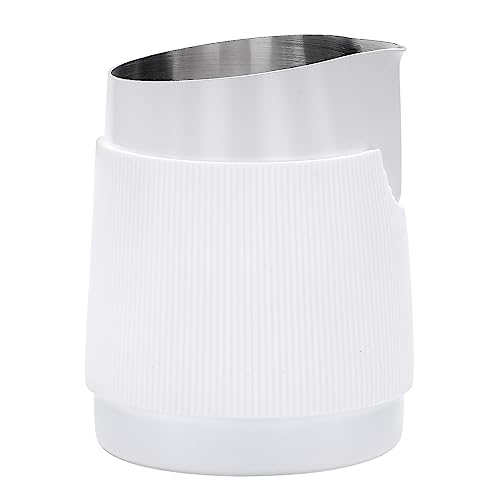 Normcore Handleless Milk Pitcher with Round Spout, Espresso Steaming Pitcher, 18/8 Stainless Steel Milk Frothing Jug, Coffee Cappuccino Latte Art Barista Cup, Non-stick coating White - 20.3oz / 600ml