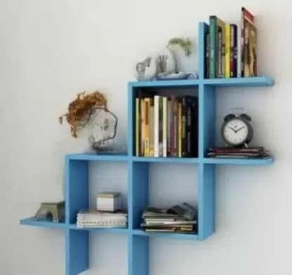 Image of Wooden Wall Shelves for Living Room, Kitchen, Hallway, Bedroom, and Bathroom; Wall Mounted Book Shelf; Wall Shelf for Photos and Decorations; Bend Shelve-Sky