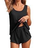 Ekouaer 2 Pieces Womens Tank Top Pajamas Set Soft Sleepwear Sleeveless Cami and Shorts Summer Loungewear Pjs Set Black