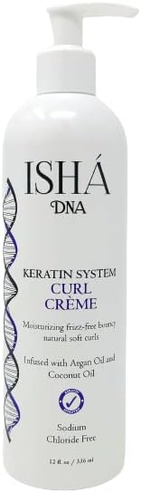 ISHA DNA Keratin System Curl Creme - Infused with Argan Oil and Coconut Oil - Moisturizing Frizz Free Bouncy Natural Soft Curls - Curling Cream For Wavy and Curly Hair - Sulfate Free