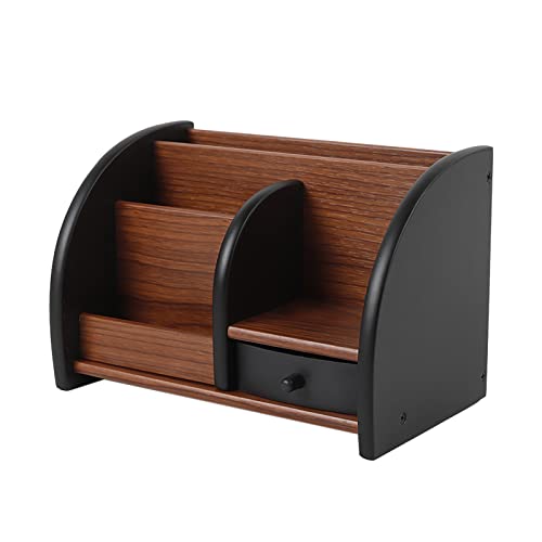 Tenddya Organizador de escritorio de madera con 5 compartimentos y un pequeño cajón, organizador de escritorio para estudio, dormitorio, sala de estar, oficina, escuela, 20 x 11,8 x 13,5 cm