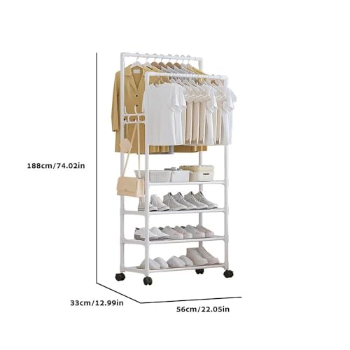 Image of Lukzer Multi-Layer Clothing Organizer Rack with Hanging Rod | Freestanding Metal Organizer Stand for Home, Bedroom, Balcony & Dorm | Space-Saving Garment Hanger | Modern DIY Assembly (White) CH-096