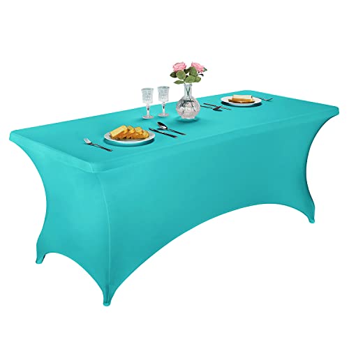 LZY Spandex Table Covers 6 Feet, Stretch/Fitted Table Covers for 6 Feet Folding Table, Rectangular Spandex Table Cloths for Wedding Party or Event (6FT-2PCS, Turquoise)