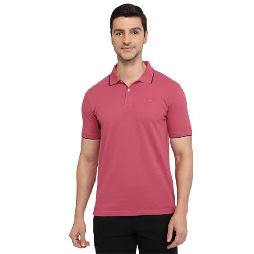 Image of Park Avenue Men Slim Fit Solid Pattern Cotton Polyester Blend Half Sleeve Polo Neck Casual T-Shirt
