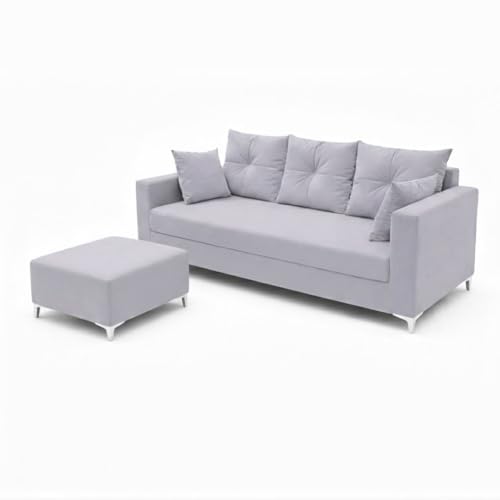 Image of Zora 4 Seater L Shape Sofa Set with Movable Ottomans | Flexible Layout | Rich Velvet Suede Fabric | Silver Legs | Dual Tone Modern Sofa for Living Room (Light Grey)