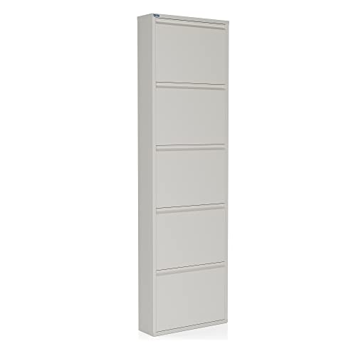 CEHA 5 Tier Metal Shoe Cabinet with Cover, Durable Shoe Storage Organizer for Entryway, Space Saving Shoe Shelf Closet, 5.91" x 66.5" x 19.68", White