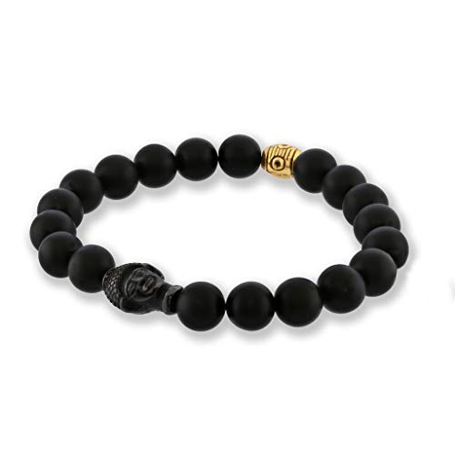 Believe London Onyx Bracelet Gemstone Bracelet Healing Bracelet Chakra Bracelet Anxiety Crystal Natural Stone Men Women Stress Relief Reiki Yoga Diffuser Semi Precious (Matte Onyx & Buddha Head 8