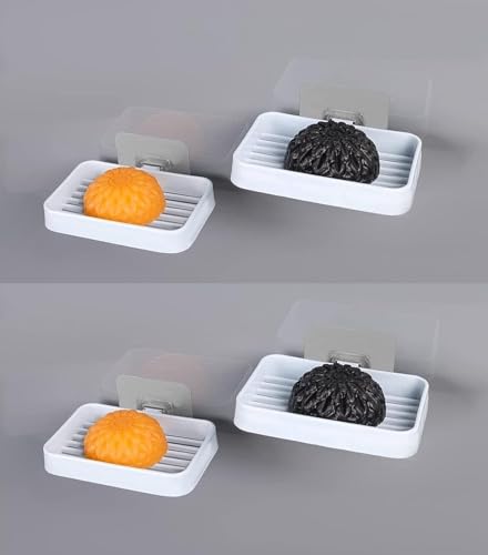 Image of TEKCOOL Bathroom Organiser, Self Adhesive Bathroom Shelf for Wall, Washroom Organizer, Bathroom Rack Stand Without Drilling, SOAD Dish Holder (2 Bathroom Shelf + 2 Soap Dish Holder),Plastic