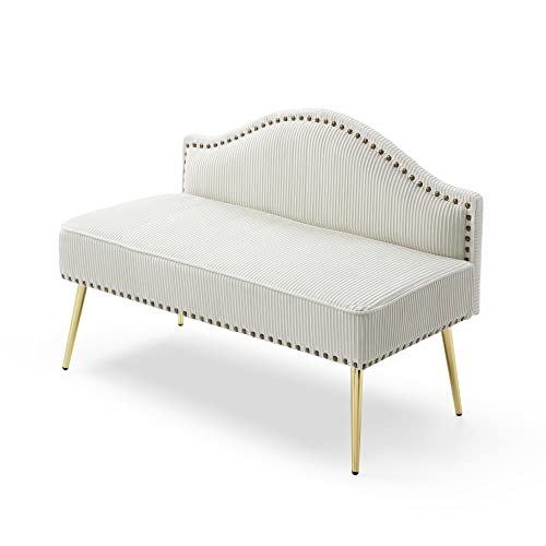 Holaki 46.5" Modern Pleated Velvet Loveseat Sofa,Mid-Century Settee Luxury Armless 2 Seat Couch,Upholstered Tufted Dining Bench Office Loveseat W/Gold Metal Leg,Loveseat For Small Spaces(Beige) #TOP7