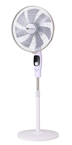 PureMate Ventilador de Pedestal con 7 aspas -15 Configuraciones de Velocidad Ventilador de pie con Altura Ajustable-Ventilador oscilante de 16 Pulgadas y Control Remoto - Motor de CC de 35 vatios