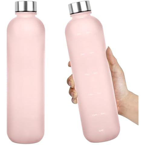 GHKLNY 32 oz Water Bottle,Water Bottles With Time Maker,Daily Water Intake Bottle Motivational Water Bottles With Times To Drink for Gym Fitness Workout Travel (Pink, 32 OZ) Cover