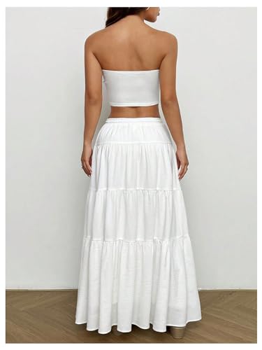 SOLY HUX Women's Summer 2 Piece Outfits Bandeau Tube Top and Ruffle Hem Long Skirt Set2