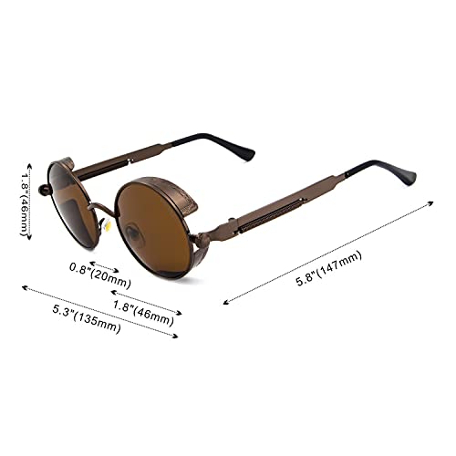 Image of RONSOU Steampunk Style Round Vintage Polarized Sunglasses Retro Eyewear UV400 Protection Matel Frame