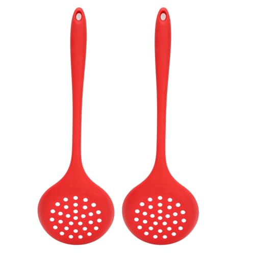 2Pcs Kitchen Ladle Strainer,Kitchen Skimmers Slotted Spoon with High Heat Resisting,Silicone Slotted Spoon,Non Stick Cooking Silicone Scoop Ladle with Ergonomic Handle Strainer