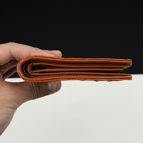 Image of HATA Orange Exotic Bifold Leather Wallet with Hidden Compartment, Men's Minimalist RFID Blocking Wallet with ID Window & Credit Card Holder, Men Handmade Gift for Birthday, Father's Day VINAM-105
