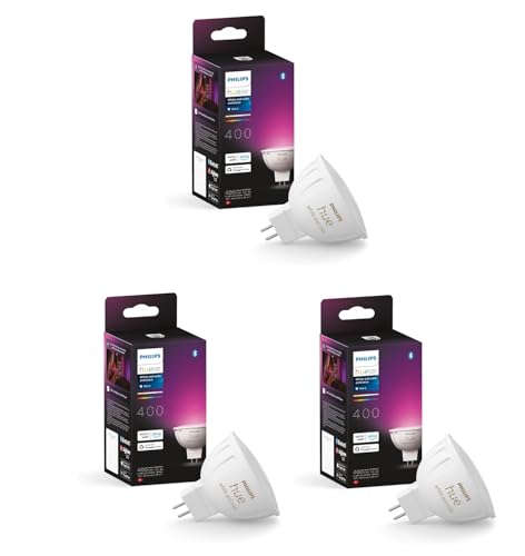 Philips Hue White Ambiance & Color MR16 LED Lampe 3er Pack, GU5.3 Dimmbare Lampe mit 16 Mio. Farben für das Hue Lichtsystem, Smarte Lichtsteuerung