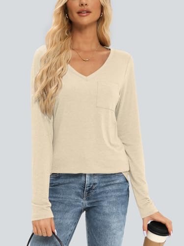 Image of AUTOMET Womens Long Sleeve Shirts V Neck Casual Tops with Pockets Loose Dressy Basic Fall Outfits Clothes Winter Trendy 2025