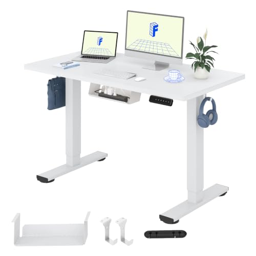Migliori scrivanie regolabili in altezza FLEXISPOT Scrivania Regolabile In Altezza Elettrica 120x60cm, Scrivania Regolabile In Altezza A 2 Livelli Con Gancio E Promemoria Seduta-Stand (Bianco)