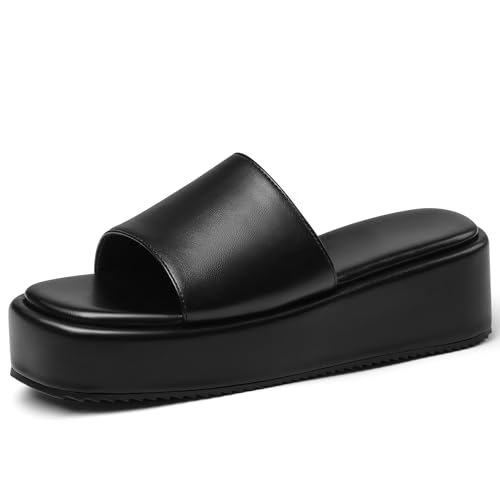 Oiamenne Platform Sandals Women Comfortable Open Toe Wedge Sandals Slip On Platform Slides for Women Padded Summer Casual Beach Shoes
