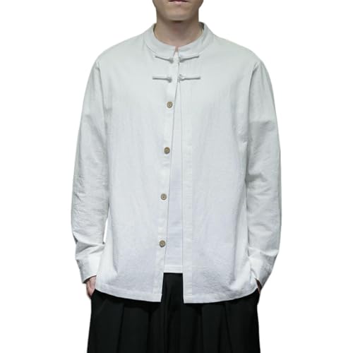 Chemise été homme coton lin col Hanfu à boutons grenouille