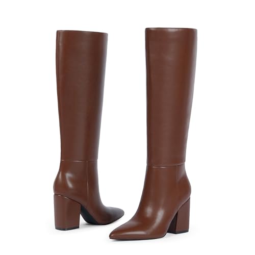 Modatope Knee High Boots for Women Pointed Toe Chunky High Heel Womens Fashion Tall Fall Boots3