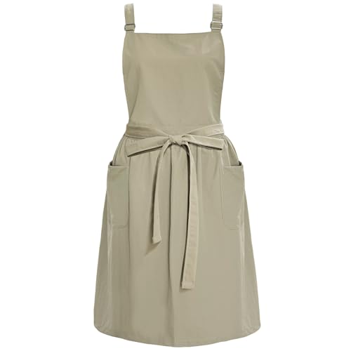 Cityelf Waterproof Apron for Women Kitchen Garden Adjustable Strap 2 Large Pocket Pinafore Dress Cooking Gardening Waist Tie