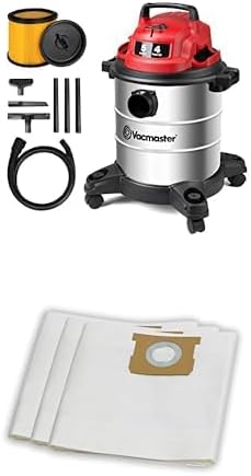 Bundle of Vacmaster Red Edition VOC508S 1101 Stainless Steel Wet Dry Shop Vacuum + Vacmaster Standard Dust Bag 5-6 Gallon Genuine Vacmaster Part 3pcs per Pack for Replacement