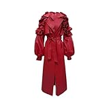 Abrigo de piel sintética suave rojo para primavera y otoño, para mujer, con volantes, manga farol, ropa de diseñador de lujo 2025, rosso, L
