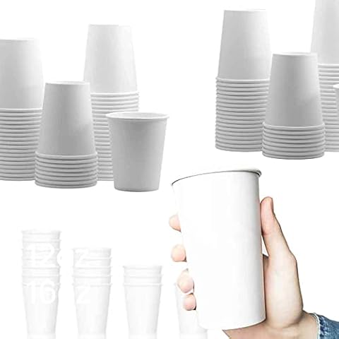 CafeTEq 100 x White Paper Cups Takeaway for Hot and Cold Drinks 4oz 7oz 12oz 16oz Disposable (16oz) Cover