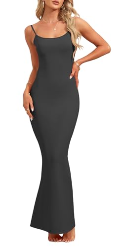 AUSELILY Black Women's Summer Maxi Dresses Slip Long Elegant Ribbed Bodycon for Women Spaghetti Strap Ladies Party Dresses Black L