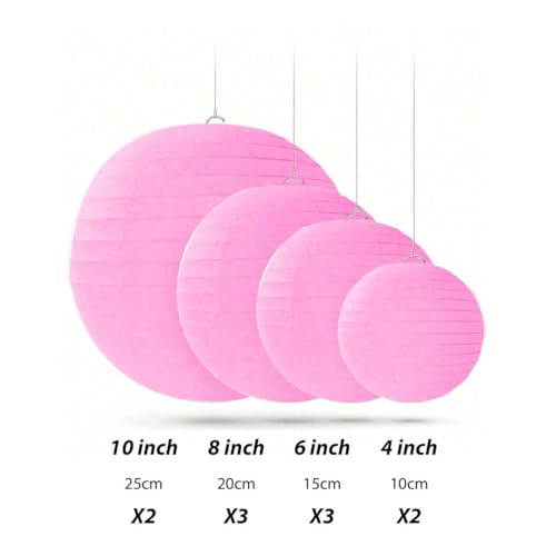 Image of Pink Paper Lanterns Decorative 10pcs Party Hanging Decorations for Bachelorette Wedding Birthday Baby Shower Graduation Anniversary Pink Themed Room Decor DIY Activities