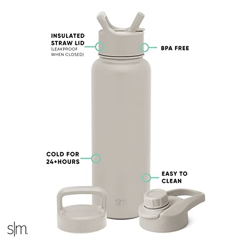 Image of Simple Modern Water Bottle with Straw, Handle, and Chug Lid Vacuum Insulated Stainless Steel Metal Thermos Bottles | Large Leak Proof BPA-Free Flask for Gym | Summit Collection | 40oz, Almond Birch