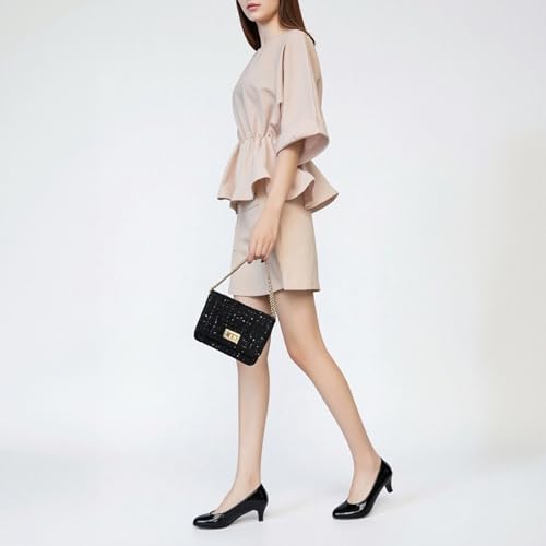 Image of WUIWUIYU Womens Office Kitten Heels Pumps Slip On Evening Dress Work Cute Sexy Pump Shoes