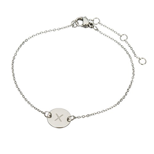 Image of HUAN XUN Stainless Steel Engraved Initial Bracelet Adjustable, 7.87 inch