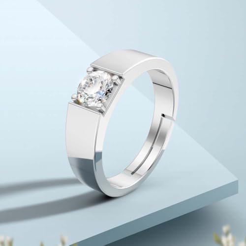 Image of Miss Highness 925 Pure Silver Solitaire Ring for Men and Boys | Classic Adjustable Design | Silver Jewellery With Authenticity Certificate | Gift for Husband Boyfriend | Daily Wear Ring