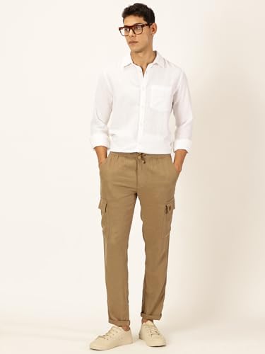 Image of Thomas Scott Men's | Solid | Light Weight | Breathable Fabric | 6 Pocket | Ankle Length | Mid Rise | Regular Fit | Linen | Elasticated with Drawstring | Chino Trouser | Pants