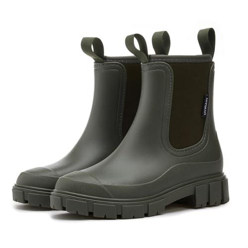 SmoothPace Gummistiefel Damen Gefüttert Wasserdicht Gummistiefeletten Halbhohe Chelsea Boots Rutschsicher Abriebfest Atmungsaktiv Regenschuhe Komfort Garten Stiefeletten...