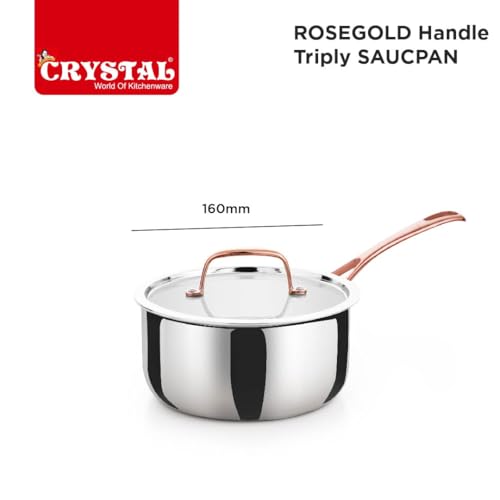 Image of Crystal TriPro -Triply Stainless Steel Saucepan with Lid - 16 cm (Induction Bottom), with Rose Gold Handle (CTP-SP-002A)