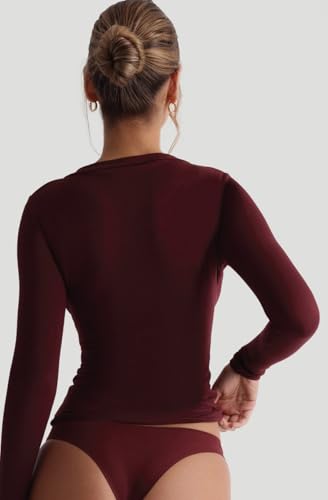 Image of SIGHTBOMB SKIMS V Neck Thick Rim Microfiber Ultra Soft Long Sleeve SOFTLINE Cuddle TEE for Women