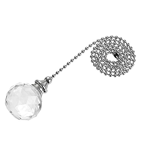 Image of uxcell Ceiling Fan Pull Chain, 20 Inch Nickel Finish Chain Ornament Extension, 30mm Clear Crystal Ball Pendant
