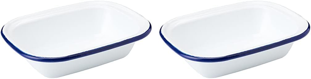 Zenker Enamel Large Pie Dish, Vintage Design, Suitable for Oven and Stove, Dishwasher Safe, Tray, Tin, Dimensions, 26x19.5x6cm, Colour, White, Blue, 687541 (Pack of 2)