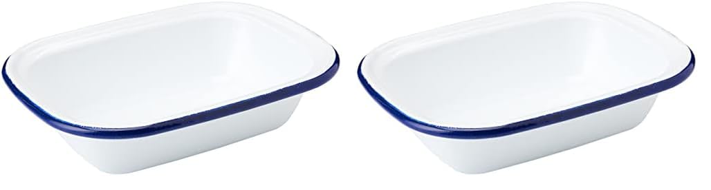 Zenker Enamel Large Pie Dish, Vintage Design, Suitable for Oven and Stove, Dishwasher Safe, Tray, Tin, Dimensions, 26x19.5x6cm, Colour, White, Blue, 687541 (Pack of 2)