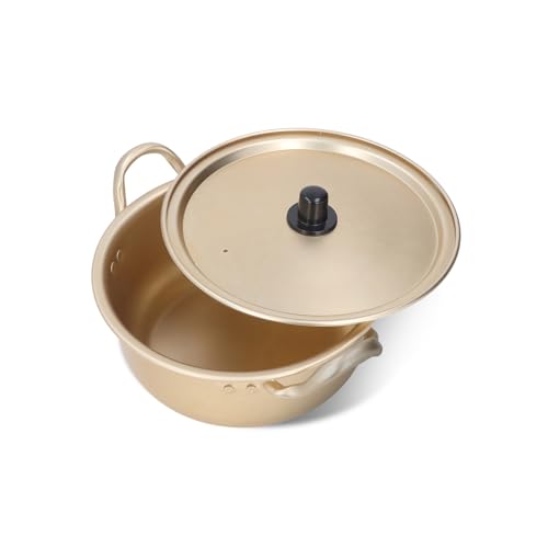 Natudeco Olla de Ramen Coreano Noodle Pan 18cm Aluminio portátil Ramen Pot con tapa Ramyun Cooker Calentamiento rápido para el hogar Camping Senderismo