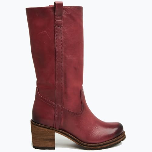 Brown Chunky Block Heel Knee High Boots for Women Pull on Round Toe Mid Calf Boots Riding Fall Tall Boots2