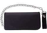 MENS MOTORCYCLE TRUCKER BLK BIKER BIFOLD GENUINE LEATHER SILVER CHAIN WALLET