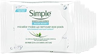 Simple Water Boost Micellar Make-Up Remover, Eye Pads, 30 Count (Pack of 6)