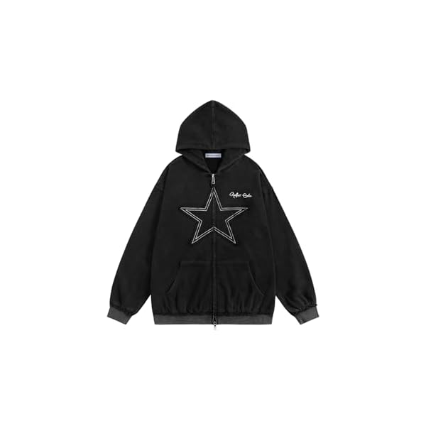 Aelfric Eden Star Zip Up Hoodie Vintage Washed Oversized Graphic Hoodies Streetwear Hooded Sweatshirts Jackets Unisex