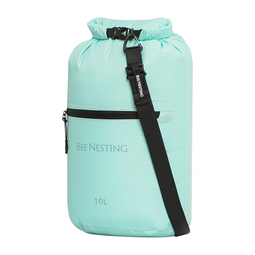 Bee Nesting Bolsa Seca Ultraligera Impermeable 10L con Bolsillo con Cierre, Nylon 20D con Separación Húmedo/Seco, Bolsa Flotante para Kayak, Bote y Playa (Verde Menta)