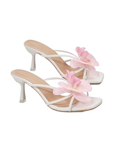 Image of MakeMeChic Women's Open Toe Floral Kitten Heels Flower Summer Beach Sandals